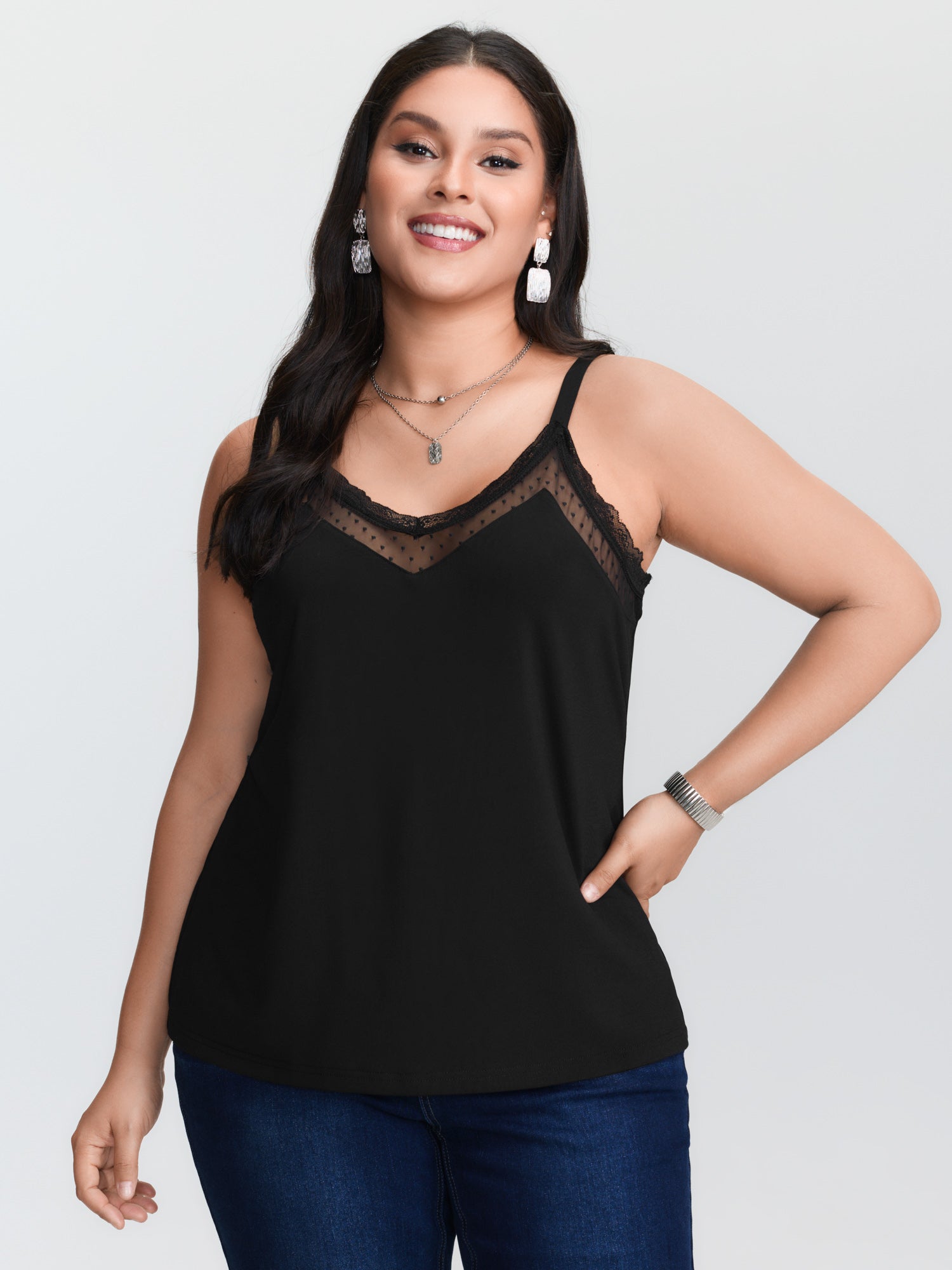 Cami Top Lace - Débardeur noir en maille tricotée, disponible