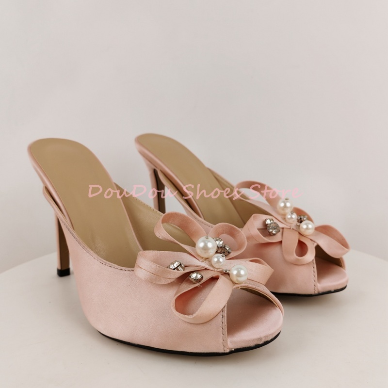 Mules à nœud en satin rose, or - Slip Dress Satin avis et prix